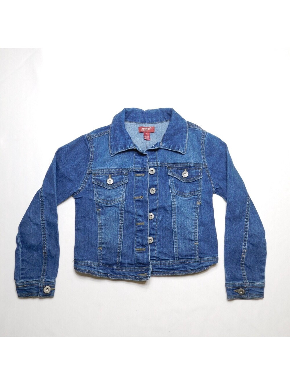 Arizona Jean Co Girls Denim Jacket Size S 7-8 Blue Jean Trucker Coat Stretch